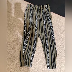 Stylish Black and Tan Patterned Women's 100% silk Trousers small
